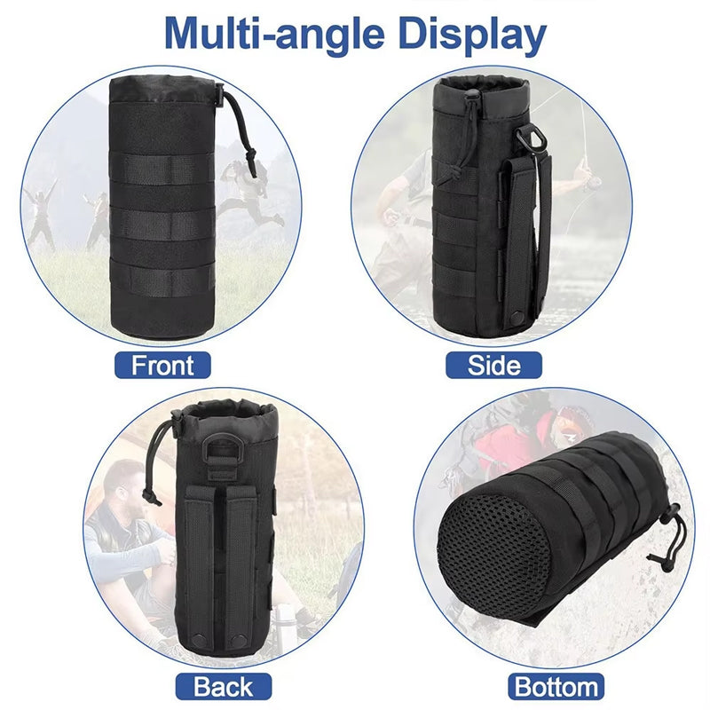 Waterproof MOLLE Water Bottle Sleeve | Tactical Collapsible Carrier Bag with Dismountable Strap