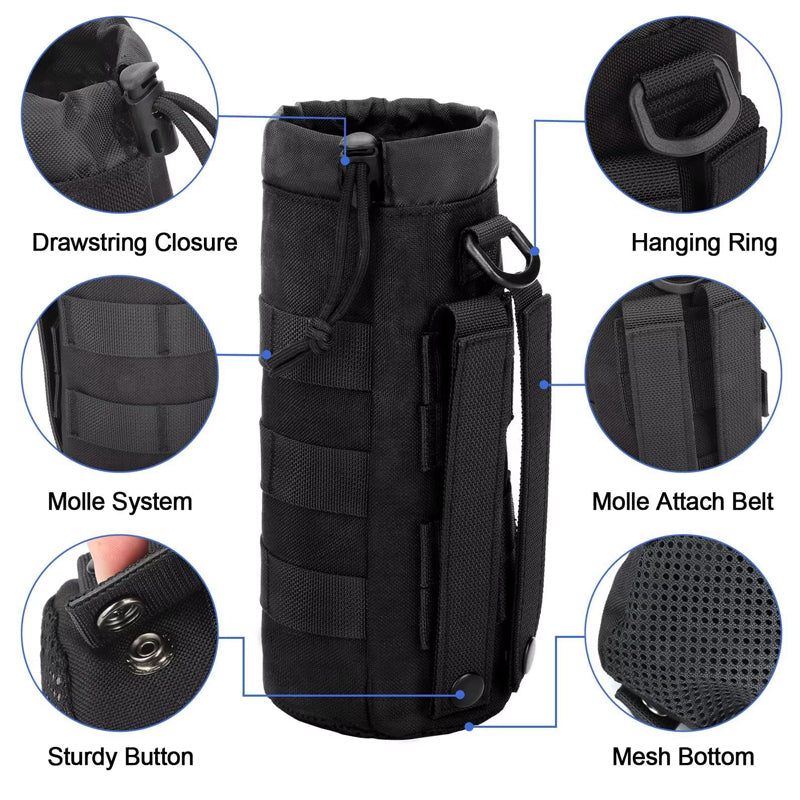 Waterproof MOLLE Water Bottle Sleeve | Tactical Collapsible Carrier Bag with Dismountable Strap